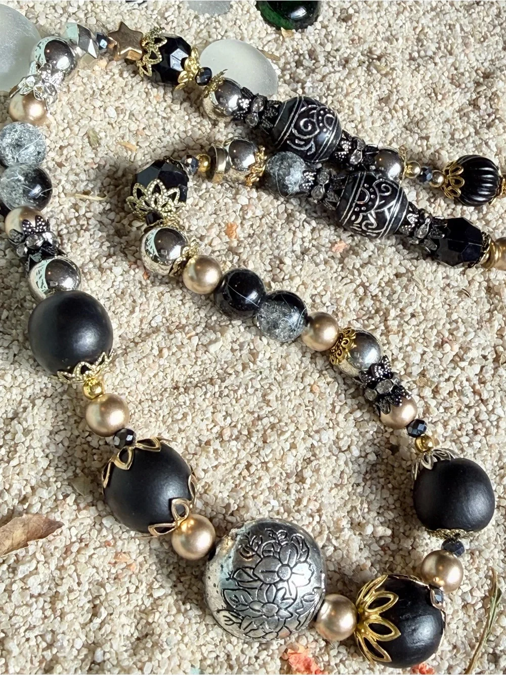 HIGH SUMMER + Black Faceted & Textured Beaded Necklace onyx